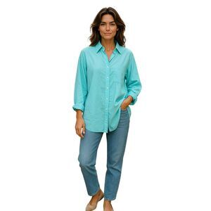 kiko Blouse Women's  Size L Blue 100 % Cotton long sleeves  #121